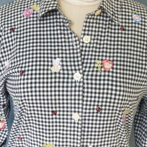 Vintage Floral Gingham Blouse + S - Picture 3 of 9
